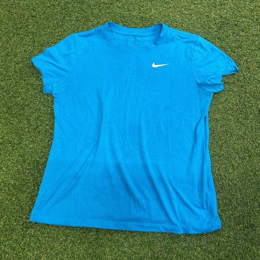 Nike Dri-FIT Womens Short Sleeve Graphic Training Tee Blue Size L